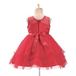 Babyhug Sleeveless Party Wear Frilled Dress With Floral Applique - Red