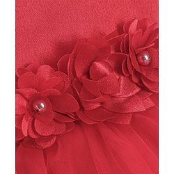 Babyhug Sleeveless Party Wear Frilled Dress With Floral Applique - Red