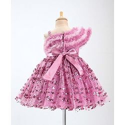 Babyhug Woven Sleeveless Party Wear Frock with Frill Design & Sequin Detailing - Pink