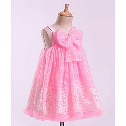Babyhug Sleeveless Party Frock with Bow Applique - Pink