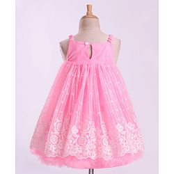 Babyhug Sleeveless Party Frock with Bow Applique - Pink