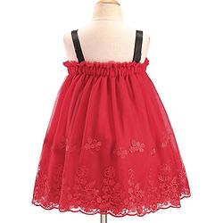 Babyhug Sleeveless Party Wear Dress With Floral Embroidery & Bow Applique - Red