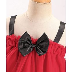 Babyhug Sleeveless Party Wear Dress With Floral Embroidery & Bow Applique - Red