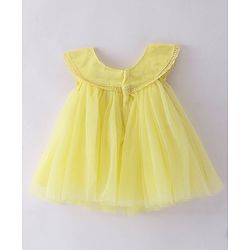 Babyhug Woven  Sleeveless Solid Colour Party Wear Dress with Floral Corsage - Yellow