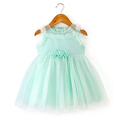 Babyhug Sleeveless Frock With Floral Applique - Green