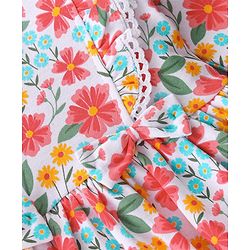 Babyhug 100% Cotton Knit Full Sleeves Frock Style Onesie with Headband Floral Print - Multicolour