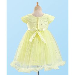 Babyhug Cap Sleeves Party Wear Fit and Flare Dress with Floral Applique- Yellow