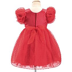 Babyhug Half Puffed Sleeves Sequins & Embroidery Detailing Fit & Flare Party Frock - Red