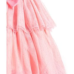 Babyhug Woven Frill Sleeves Layered Party Dress with Sequins & Bow Detailing - Pink