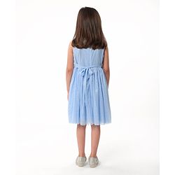 Babyhug Sleeveless Shimmered Party Frock with 3D Butterfly & Floral Applique - Blue