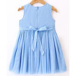 Babyhug Sleeveless Shimmered Party Frock with 3D Butterfly & Floral Applique - Blue