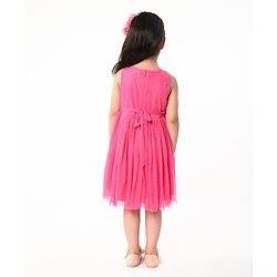 Babyhug Sleeveless  Solid Dress With Flower Applique - Fuschia