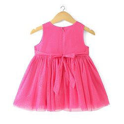 Babyhug Sleeveless  Solid Dress With Flower Applique - Fuschia