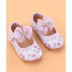 Cute Walk by Babyhug Ballerina With Velcro Closure Butterfly Print & Bow Applique - Purple