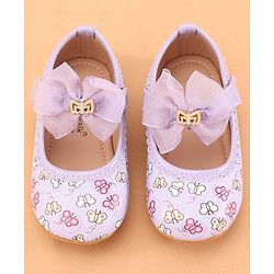 Cute Walk by Babyhug Ballerina With Velcro Closure Butterfly Print & Bow Applique - Purple