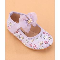 Cute Walk by Babyhug Ballerina With Velcro Closure Butterfly Print & Bow Applique - Purple