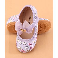 Cute Walk by Babyhug Ballerina With Velcro Closure Butterfly Print & Bow Applique - Purple