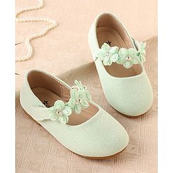 Cute Walk by Babyhug Ballerina with Floral Applique & Velcro Closure -Green