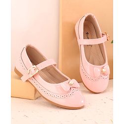 Cute Walk by Babyhug Buckled Closure Ballerina With Bow & Pearl Applique- Pink