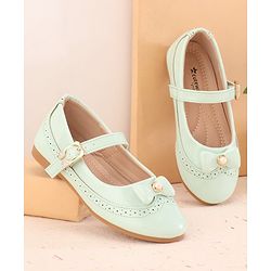 Cute Walk by Babyhug Buckled Closure Ballerina With Bow & Pearl Applique- Green