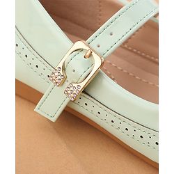 Cute Walk by Babyhug Buckled Closure Ballerina With Bow & Pearl Applique- Green