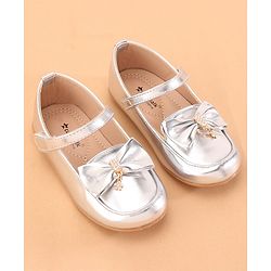 Cute Walk by Babyhug Velcro Closure Ballerina With Bow Applique- Silver