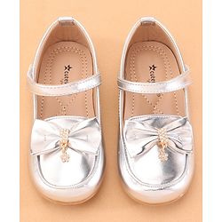 Cute Walk by Babyhug Velcro Closure Ballerina With Bow Applique- Silver