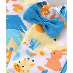 Babyhug 100% Cotton Knit Half Sleeves Party Romper with Bow Tie & Bunny Print - Blue