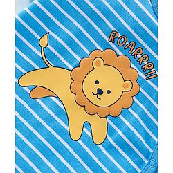 Babyhug 100% Cotton Knit Half Sleeves Romper With Striped & Lion Print - Blue
