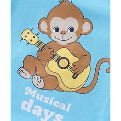 Babyhug Cotton Knit Half Sleeves T-Shirt & Denim  Shorts Set with Monkey Print - Blue