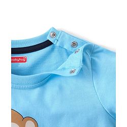 Babyhug Cotton Knit Half Sleeves T-Shirt & Denim  Shorts Set with Monkey Print - Blue