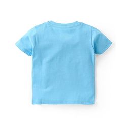Babyhug Cotton Knit Half Sleeves T-Shirt & Denim  Shorts Set with Monkey Print - Blue