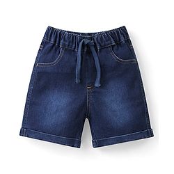 Babyhug Cotton Knit Half Sleeves T-Shirt & Denim  Shorts Set with Monkey Print - Blue