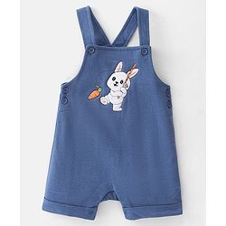 Babyhug 100% Cotton Single Jersey Knit Dungaree and Half Sleeves Tee Set Bunny Print - Orange & Blue