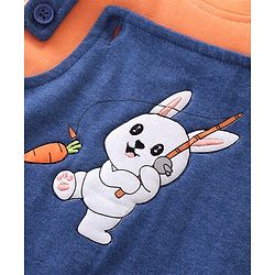 Babyhug 100% Cotton Single Jersey Knit Dungaree and Half Sleeves Tee Set Bunny Print - Orange & Blue
