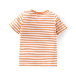 Babyhug 100% Cotton Single Jersey Knit Dino Printed Dungaree and Half Sleeves Striped T-Shirt Set - Orange & Green