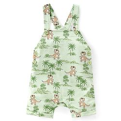 Babyhug 100% Cotton Single Jersey Knit Dino Printed Dungaree and Half Sleeves Striped T-Shirt Set - Orange & Green