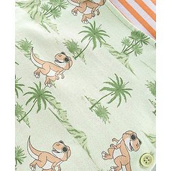 Babyhug 100% Cotton Single Jersey Knit Dino Printed Dungaree and Half Sleeves Striped T-Shirt Set - Orange & Green
