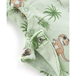 Babyhug 100% Cotton Single Jersey Knit Dino Printed Dungaree and Half Sleeves Striped T-Shirt Set - Orange & Green