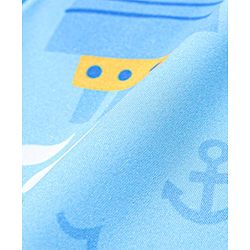 Babyhug Half Sleeves Shark Print Legged Swimsuit - Blue