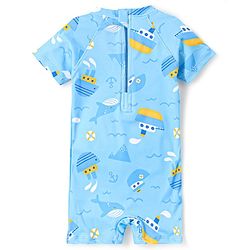 Babyhug Half Sleeves Shark Print Legged Swimsuit - Blue
