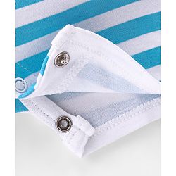 Babyhug 100% Cotton Knit Half Sleeves Striped Romper with Beach Theme - Blue & White