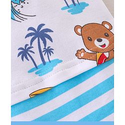 Babyhug 100% Cotton Knit Half Sleeves Striped Romper with Beach Theme - Blue & White