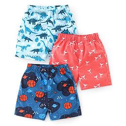 Babyhug Cotton Poplin Woven Boxer Dino & Basketball Print Pack of 3 - Multicolor