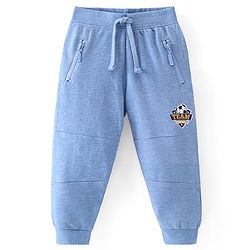 Babyhug Cotton Looper Knit Full Length Track Pant Soccer Ball Print - Blue
