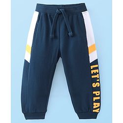Babyhug Cotton Looper Full Length Lounge Pant With Text Print - Navy Blue
