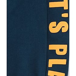 Babyhug Cotton Looper Full Length Lounge Pant With Text Print - Navy Blue