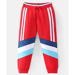 Babyhug Cotton Looper Full Length Striped Track Pants - Red