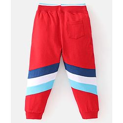 Babyhug Cotton Looper Full Length Striped Track Pants - Red