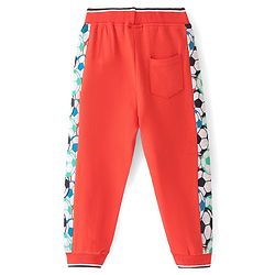 Babyhug Cotton Knit Full Length Lounge Pant With Football Print - Red